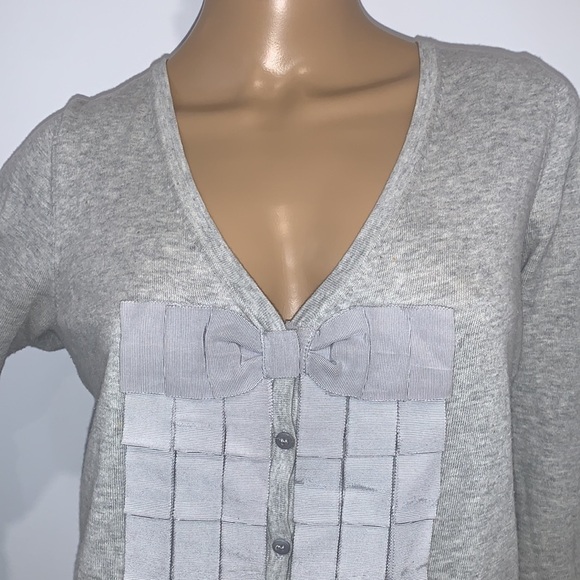 Ted BAKER LONDON Women Marle Grey Yalong Gros Grain Bow Cardigan size 4/US 10 - Picture 5 of 15